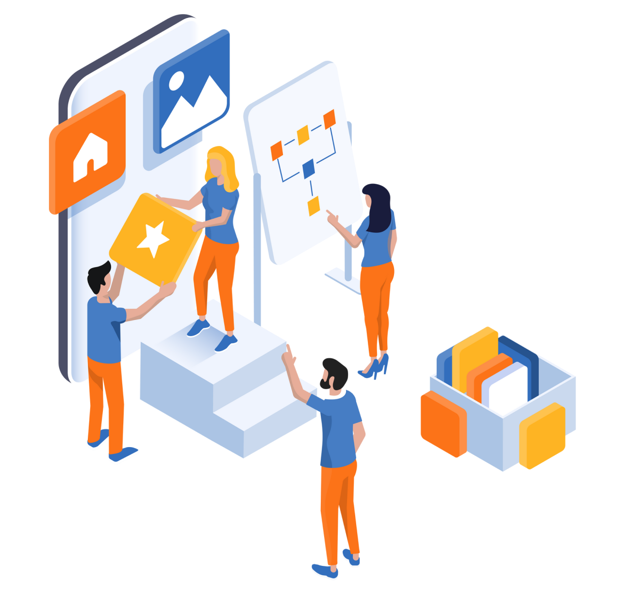 チームで制度構築を議論するイラスト